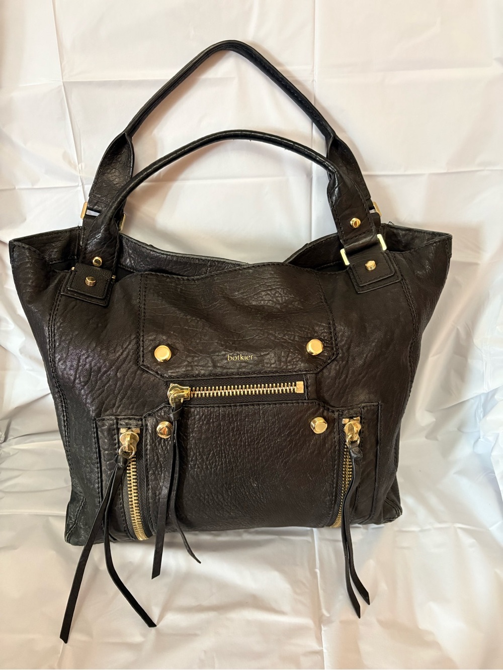 Botkier Logan black leather tote bag with gold hardware